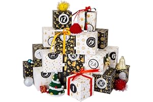 Kesoto Empty Advent Calendar Boxes, 24 Printed Cardboard DIY Advent Calendar for Making and Filling, Black and White