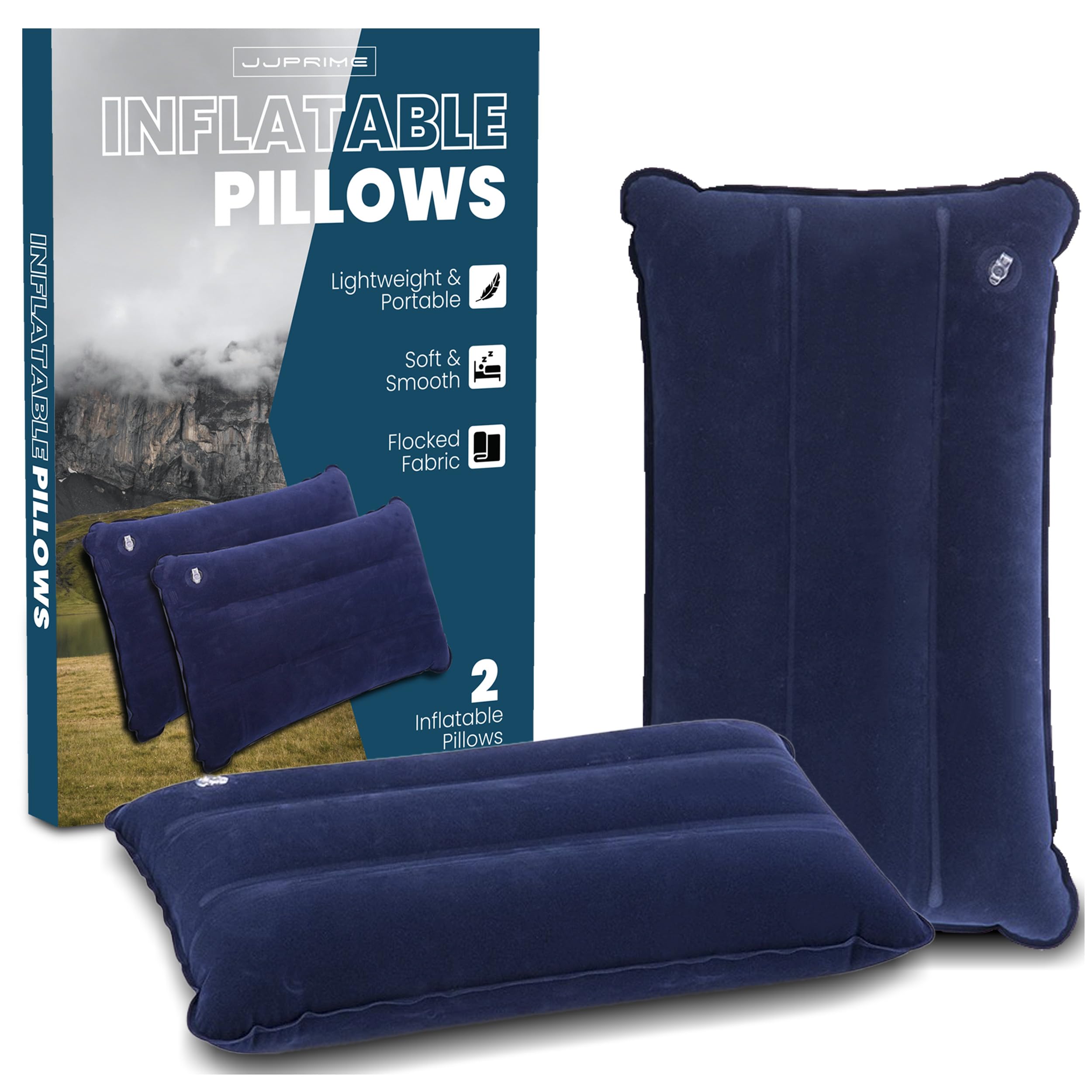 JJOnlineStore JJPRIME - 2 Pcs Outdoor Pillows | Inflatable Pillows for Camping | Blow Up Pillows For Camping Hiking Travel Travelling Soft Blow-Up Pillows Set (Blue, Inflatable Pillow)