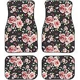 YINGQIGUAN Flower Rose Floral Pattern Car Floor Mats Carpet Universal Cute Spring Flowers and Leaves Floor Mats for Cars Vehicle Front Rear Foot Rugs Blossom Flower Print Car Accessories for Trucks