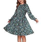 GRACE KARIN Girls' Spring Long Sleeve Dresses Kids Floral Winter Formal Dress Girl Casual Fancy Midi Clothes Size 6-14