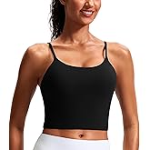 JOYSPELS Smooth Scoop Neck Crop Tank Tops for Women Longline Workout Sports Bras Padded Yoga