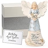 Pavilion 'Happy 80th Birthday' 82475 Elements Angels - Polyresin Birthday Angel Figurine - Silver Hand-Painted Remembrance and Keepsake Gift Angel for Grandmothers, Mothers, Aunts, Friends, Women
