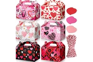 DIANELHALL 24 Pack Valentine's Day Treat Boxes Heart Prints Cardboard Box for Goody Cookie Holder Heart Tags and Twine, 6 x 3.5 x 3.5 Inches Sweet Party Favor Boxes for Mother's Day Women Classroom Supplies