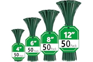 Green Zip Ties, Zip Ties Assorted Sizes 4/6/8/12 inch, 200 Pack, 18-50 lb Tensile Strength, Zipties, Green Cable Ties for Christmas, Garden, Plants, Floral Arrangements by Glufirm