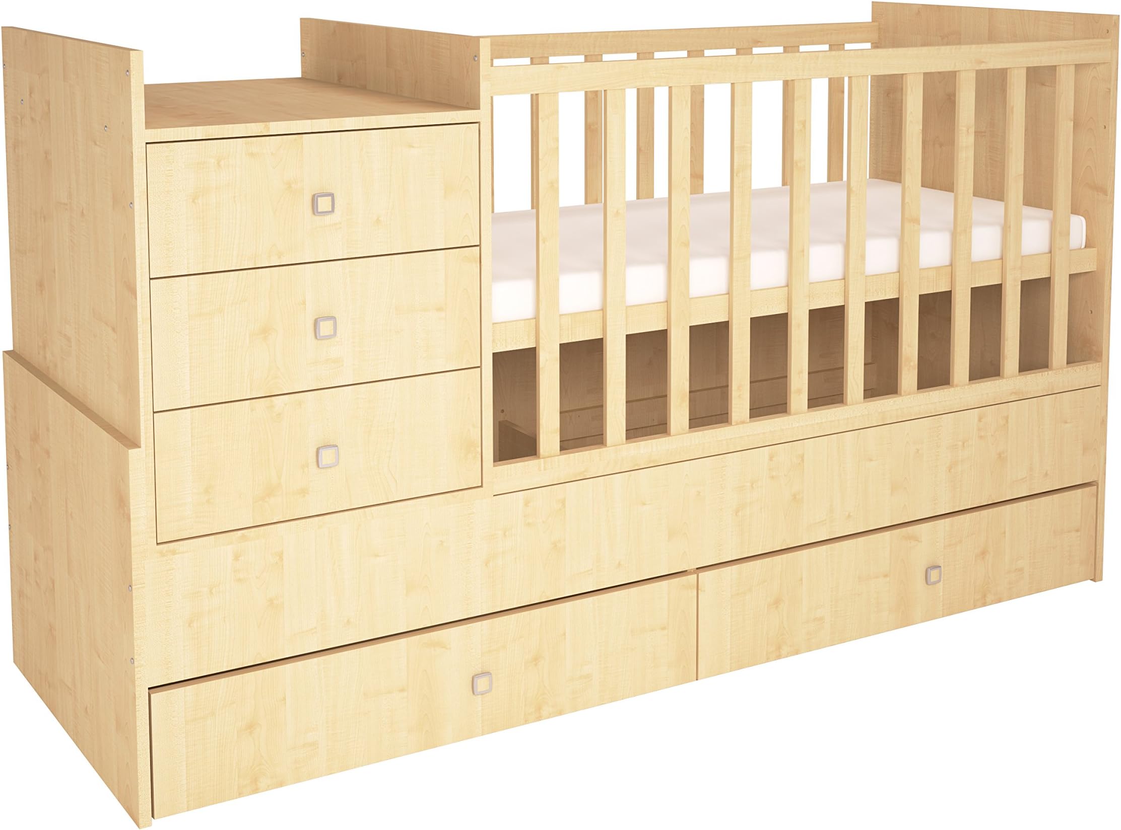 Polini Kids 0001226.30 Simple 1000 Cot Bed with Drawer Unit, Natural