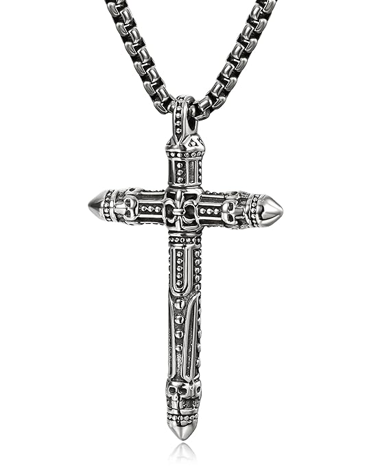 Herren Halskette Silber mit Anhänger Kreuz Edelstahl Valentinstag Geschenk Kette Pärchen Schmuck