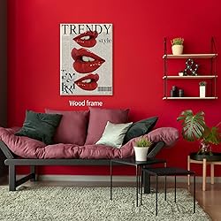 Trendy Y2k Newspaper Wall Art Vintage Red Lips Kiss