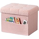 VewePata Storage Ottoman Foot Stool,Faux Teddy Tufted Foot Rest, Space Saver Chair with Storage,Ergonomic Stool for Bedroom/Living Room/Desk/Office(17x13x13 inches, Pink)