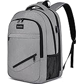Asenlin Travel Laptop Backpack for Women & Men,Water Resistant Business Slim Sturdy Laptops Backpack with USB Charging Port,Fits 17.3 Inch Notebook College School Computer Bag-Grey