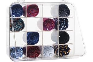 HUHYNN Tie Rack Organizer, Clear Tie Organizer Box, Acrylic Tie Display Rack for 16 Ties Storage, Tie Box Organizer for Men Tie Holder (Transparent)