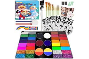 K KERNOWO Face Painting Kit for Kids - 42 Colors Washable Face Paint Crafts Gifts for Kids & Teens with Rainbow & Red White Blue Sticks, Stencils, Brushes & Organizer, Non-Toxic Body Makeup for Kid