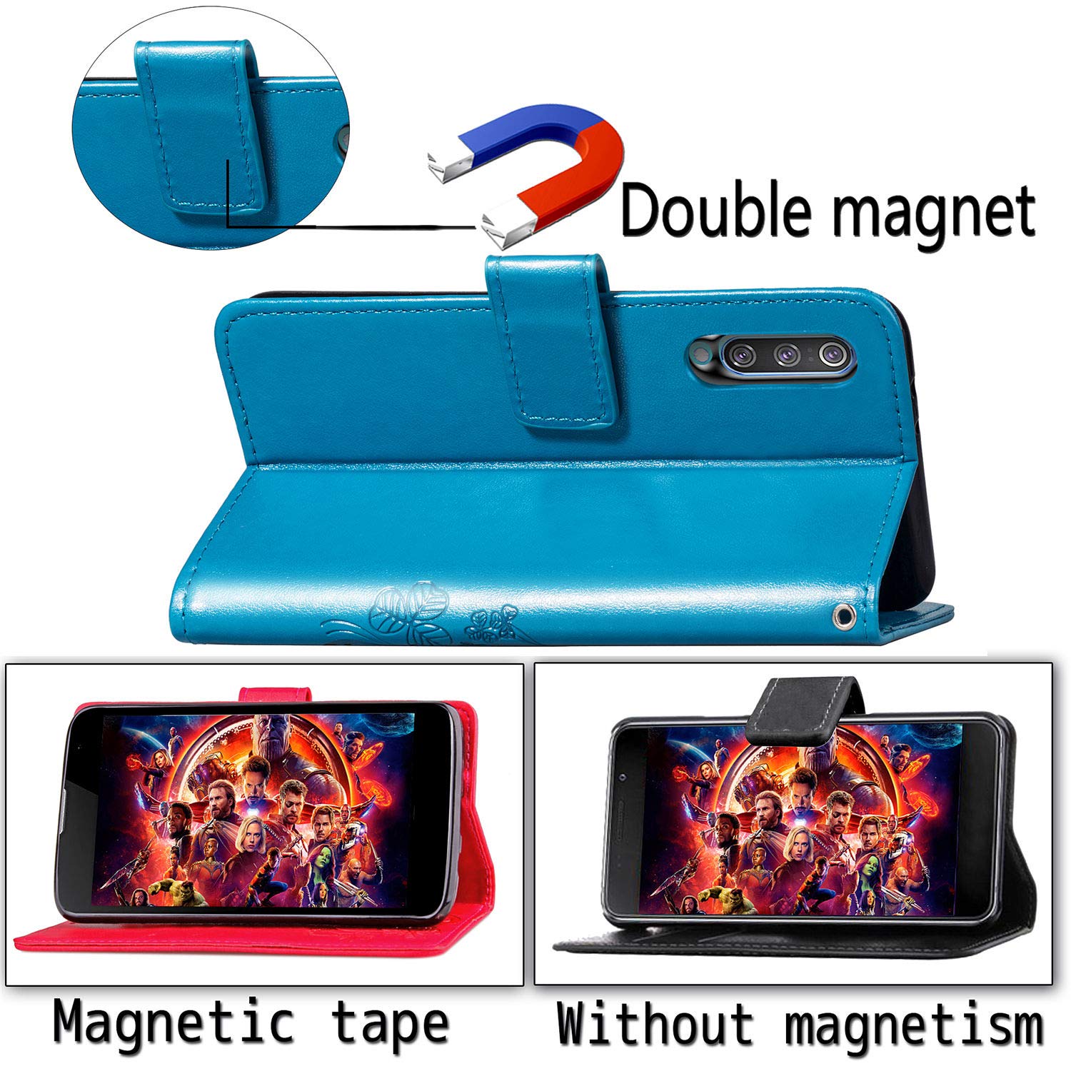 Halnziye Case for Samsung Galaxy A50, Magnetic Closure Soft TPU Flip Leather Wallet Phone Case with Kickstand Card Slots Designed for Samsung Galaxy A50 Cover - Blue