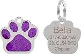 LARRYROO Personalised Engraved Pet Tag 27mm Paw Glitter Stainless Steel Purple view 2