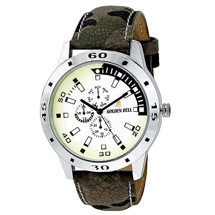 Golden Bell Original Multi-Colour Dial Green Leather Strap Analog Wrist Watch for Men - GB-911