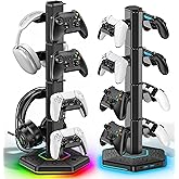 Kytok Headset And Controller RGB Stand for Xbox/ PS5/ PS4 Controller, Headphone & Remote Holder for Desk with 9 RGB Lights & 2 USB 3.0 Ports, Gaming Organizers & Storage Accessories for Gaming Gift