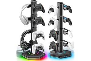 Kytok Headset And Controller RGB Stand for Xbox/ PS5/ PS4 Controller, Headphone & Remote Holder for Desk with 9 RGB Lights & 2 USB 3.0 Ports, Gaming Organizers & Storage Accessories for Gaming Gift