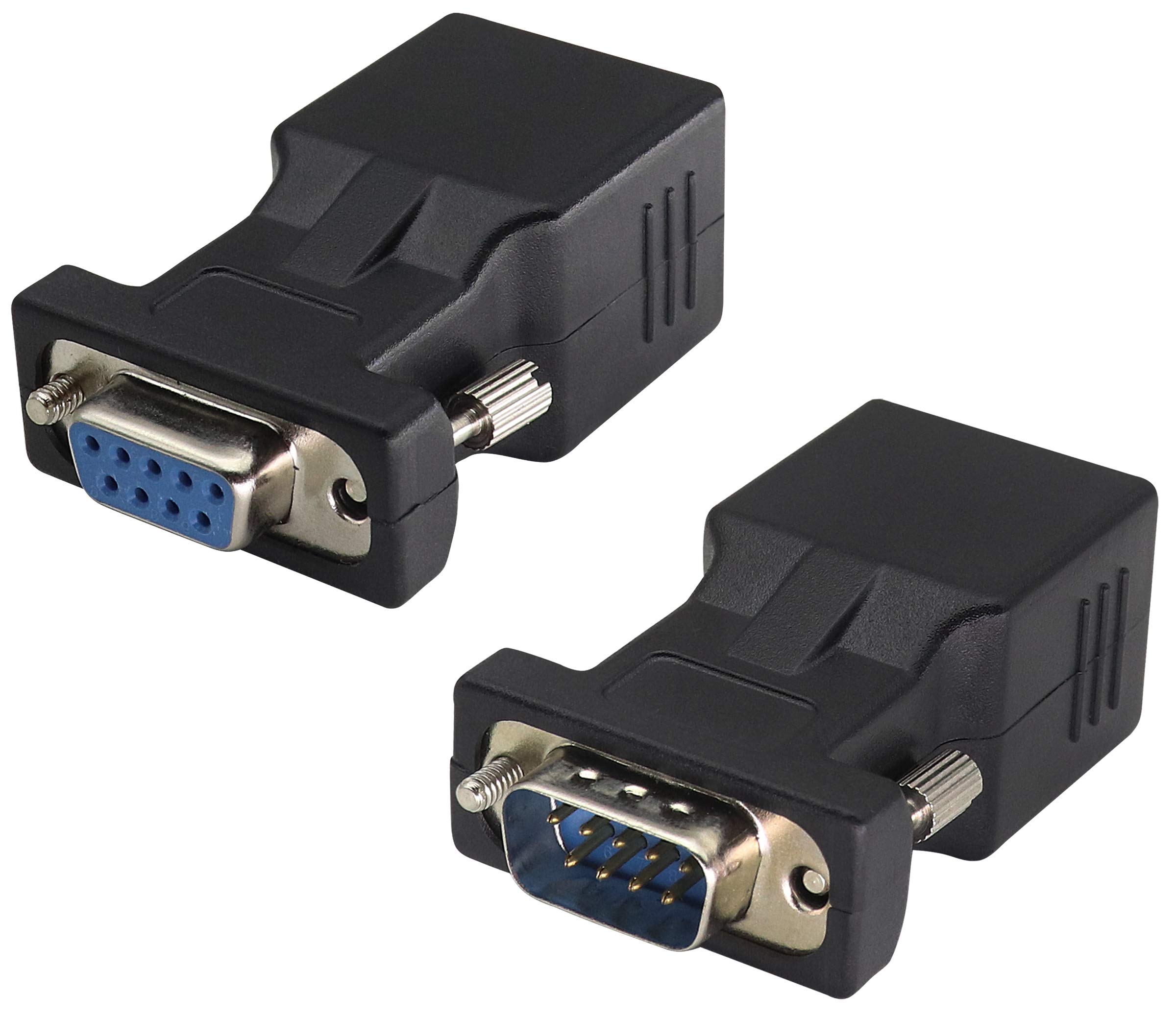 AAOTOKK DB9 to RJ45 Extender 9Pin serial port internal and external RJ45 CAT5/6 Ethernet LAN multimedia video network adapter and DB9 9-pin device extended transmission distance adapter (2-Pack)