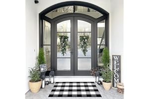 SEEKSEE Cotton Buffalo Plaid Rug 27.5"x43" Black and White Checked Rug Washable Doormats Indoor Outdoor Rugs for Layered Front Door Mats, Porch, Kitchen, Farmhouse, Entryway