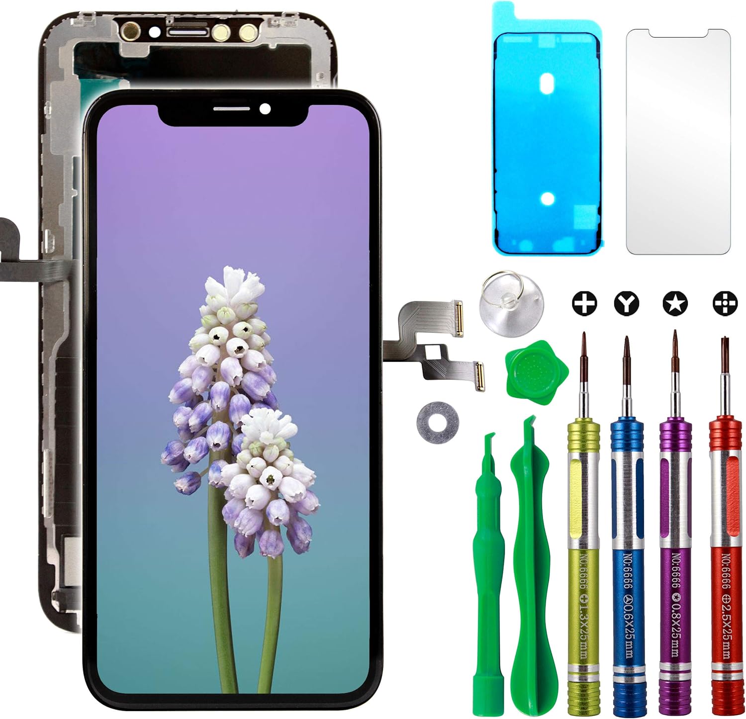Ace Tech Compatible with iPhone X LCD Screen Replacement 5.8 Inch (Model A1865 A1901 A1902) Touch Screen Display digitizer Repair kit Assembly with Complete Repair Tools and Screen Protector