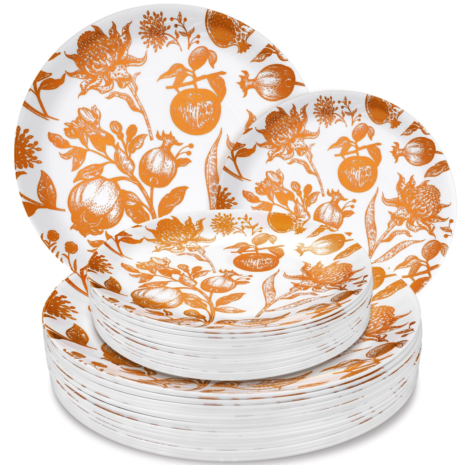 Photo 1 of Suclain 60 Pcs Brown Fall Pomegranate Plastic Plates Wedding Party Decoration Bulk 10. 25'' 7. 5'' Dessert Dinner Disposable Plastic Plates for Bridal Shower Party Supplies