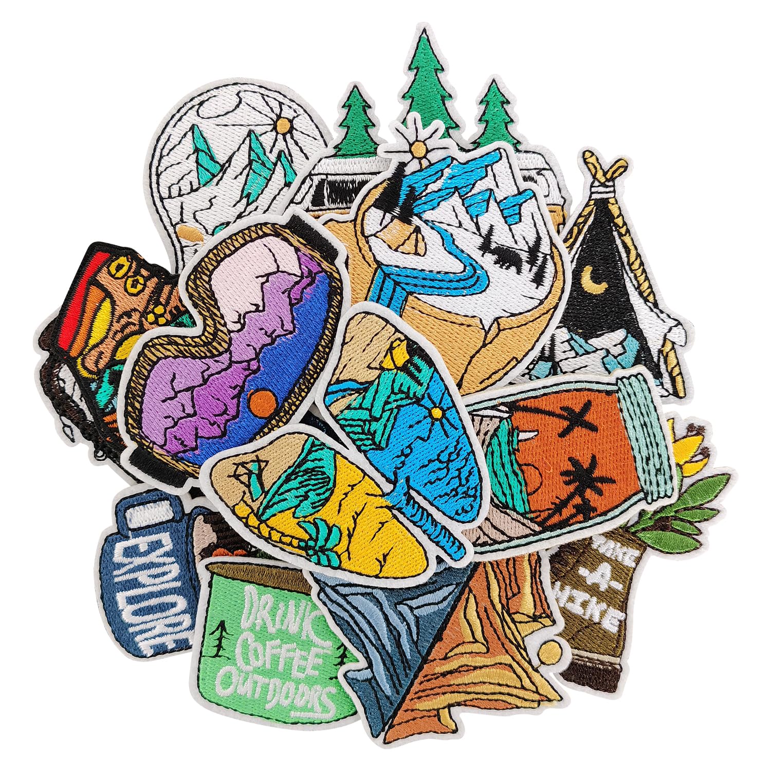 Photo 1 of 16Pcs Camping Patches, Embroidered Patch, Jacket Patches Iron on