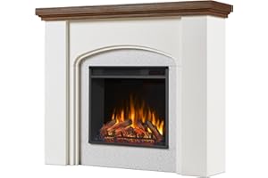 Real Flame Anika 49" Electric Fireplace with Mantel for Living Room or Bedroom, Replaceable Fireplace Insert Heater, Realistic Log and Flame Effect, Remote Control, Timer, White