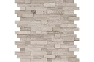 V-MOZZA Peel and Stick Stone Tile, 5-Sheet Peel and Stick Stone Mosaic Backsplash 11.5" x 10.7" 3D Marble Look Backsplash Tiles for Kitchen Fireplace (Mixed Tan)
