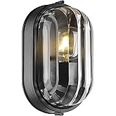 FEMILA 11" Oval Bulkhead Exterior Wall Sconce, Modern Outdoor Wall Lantern, Aluminum, Ripple Glass, IP44, E26, Front Porch Li