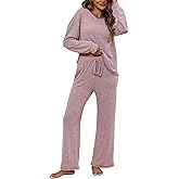 ZMJ Women's Cute Lounge Set Long Sleeve 2 Piece Pajama Outfit Casual Fall Sleepwear with Pockets