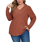 Veeiid Plus Size Sweaters for Women Casual V Neck Tops Long Sleeve Shirts Oversized Lightweight Knit Sweater