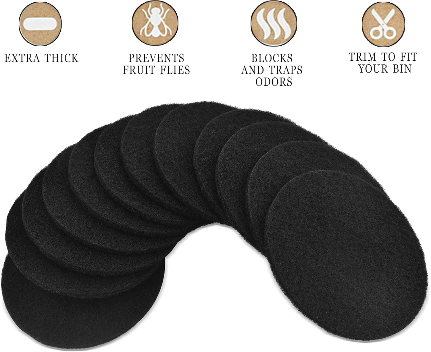 12 Pack Activated Charcoal Replacement Filters for Kitchen Compost Bin 6.5" Diameter 3/8" Thick. Trimmable to Fit: Kitchen & Dining