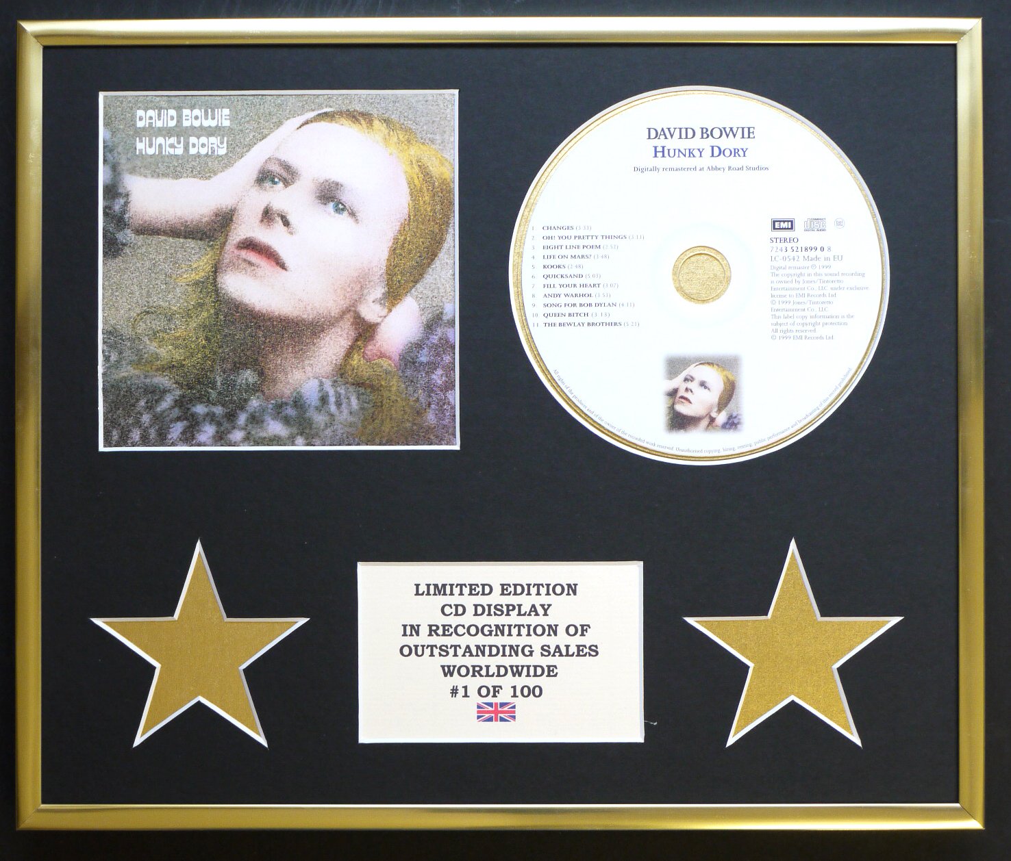 DAVID BOWIE/CD DISPLAY/LIMITED EDITION/COA/HUNKY DORY