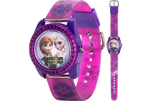 Disney Frozen Kids Digital Watch – Anna & Elsa LCD Timepiece, Purple Printed Strap, Easy-Read Display, Lightweight & Comfortable – Fits Wrists 5.5" to 8"