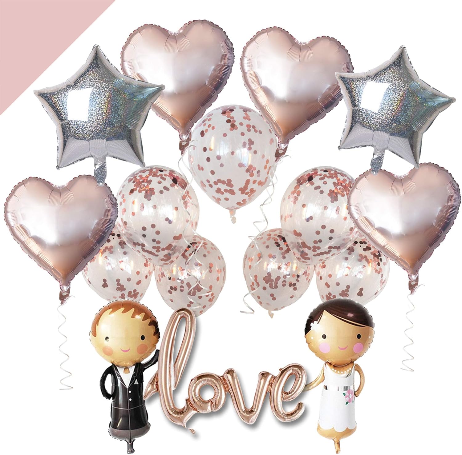 LumeeStar Hochzeits-Deko Set Rosegold Love Folienballon Herzballon Konfettiballons Braut Bräutigam für Heiratsantrag Standesamt Verlobung Hochzeitsgeschenk