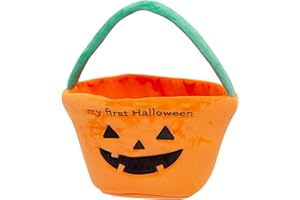 Reece Studio My First Halloween Basket, Plush Pumpkin Trick Or Treat Candy Bag, Fall Pumpkin Tote for Baby Girl or Baby Boy, Baby Holiday Keepsake Gift