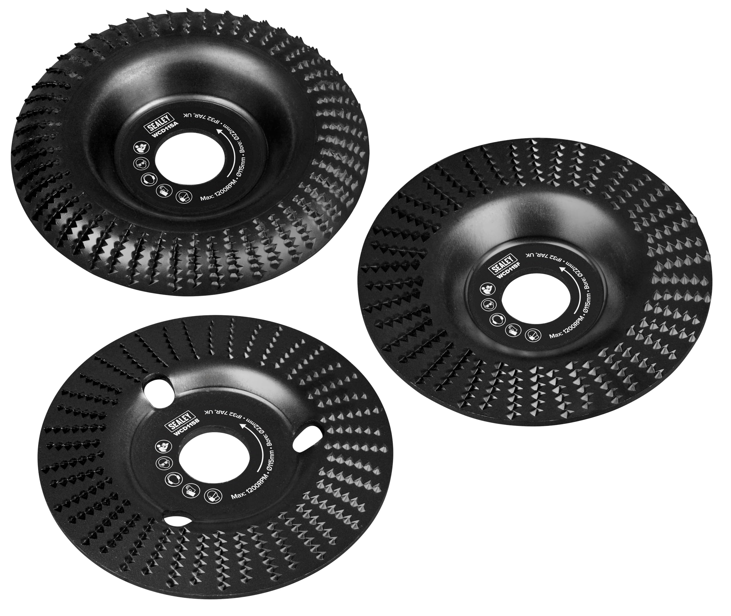 Sealey Wood Carving Disc, Pack of 3, Ø115mm, Ø22mm Bore - WCD1153