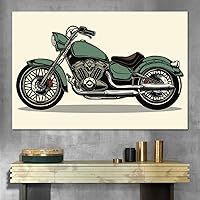 SIGNWIN Canvas Wall Art Bright Green and Chrome Cafe Racer Bike in Biege Background Transportation Motorcycles Illustrations Modern Art Industrial Fun for Living Room, Bedroom, Office - 12x18 inches
