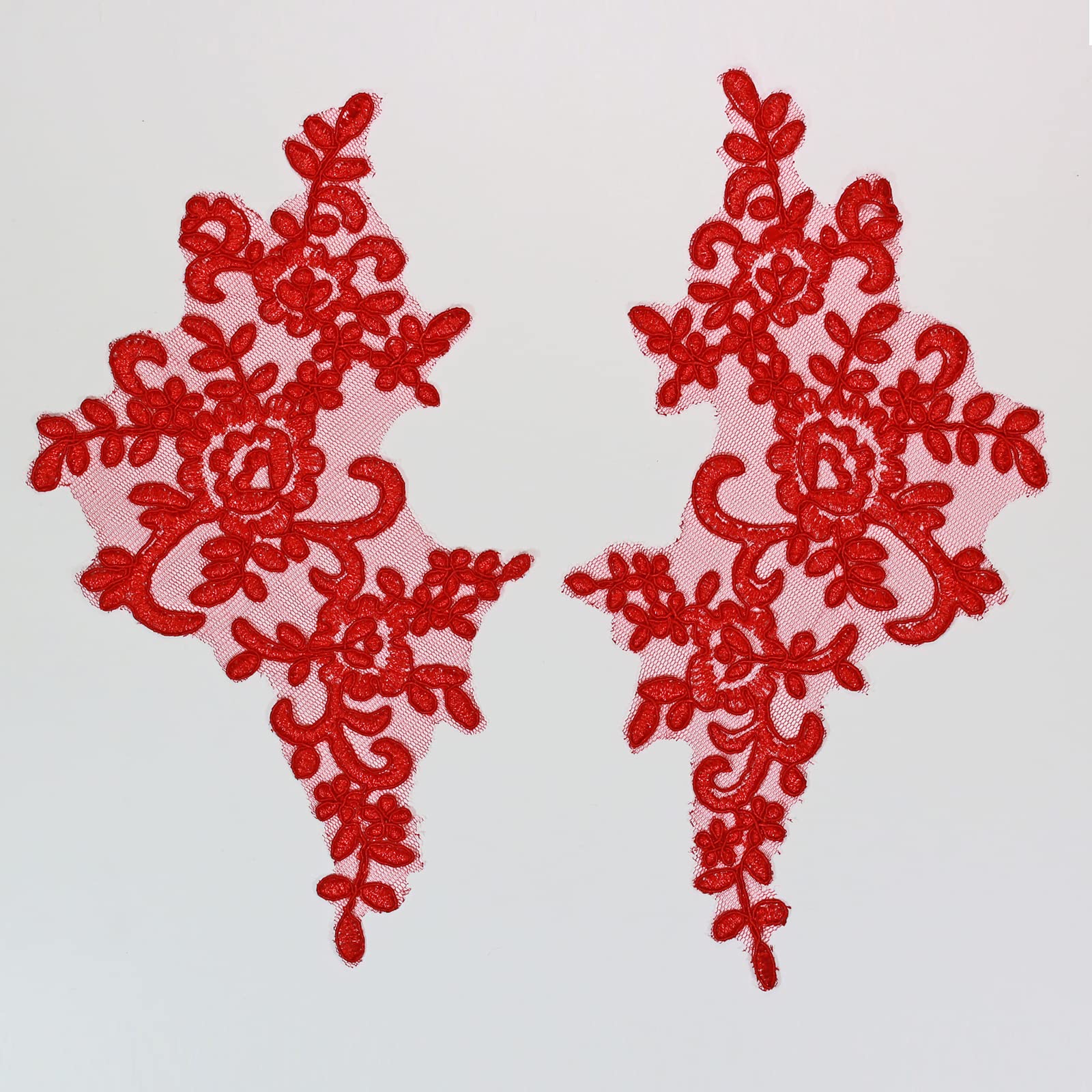 4 X Corded Embroidery Floral Lace Applique Wedding Motif Sew On Size: 25 cm x 12 cm :#39A (Red) — image 1
