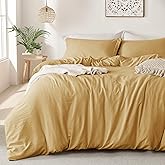 MILDLY Super Soft Duvet Cover - 100% Washed Microfiber Warm Mustard Yellow Comforter Cover Set 3 Pieces with Zipper Closure & Corner Ties (No Comforter)