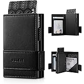 VULKIT Card Holder Bifold Pop Up Leather Wallet for Men RFID Blocking Metal Card Case, Holds 9 Cards and Banknotes Black