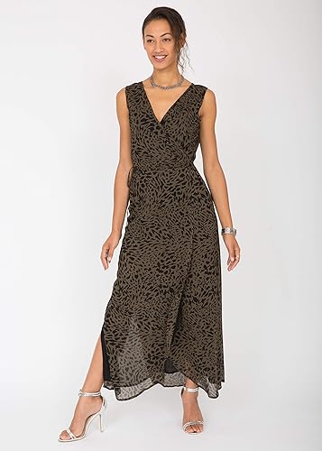 Maxi Wrap Dress Sleeveless Side pockets and a long wrap tie to flatter the waist
