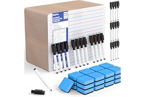 Nicpro 25 Pack Dry Erase Mini Whiteboard - Lined/Plain,9 x 12 Double Sided Lapboard Bulk with 25 Markers, 25 Erasers Learning