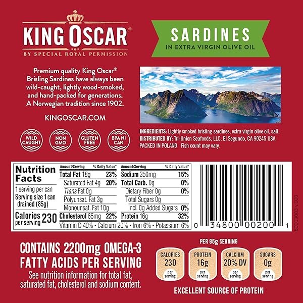 KING OSCAR WILD CAUGHT SARDINES IN EXTRA VIRGIN OLIVE OIL 3.75 OUNCE (PACK OF 4)