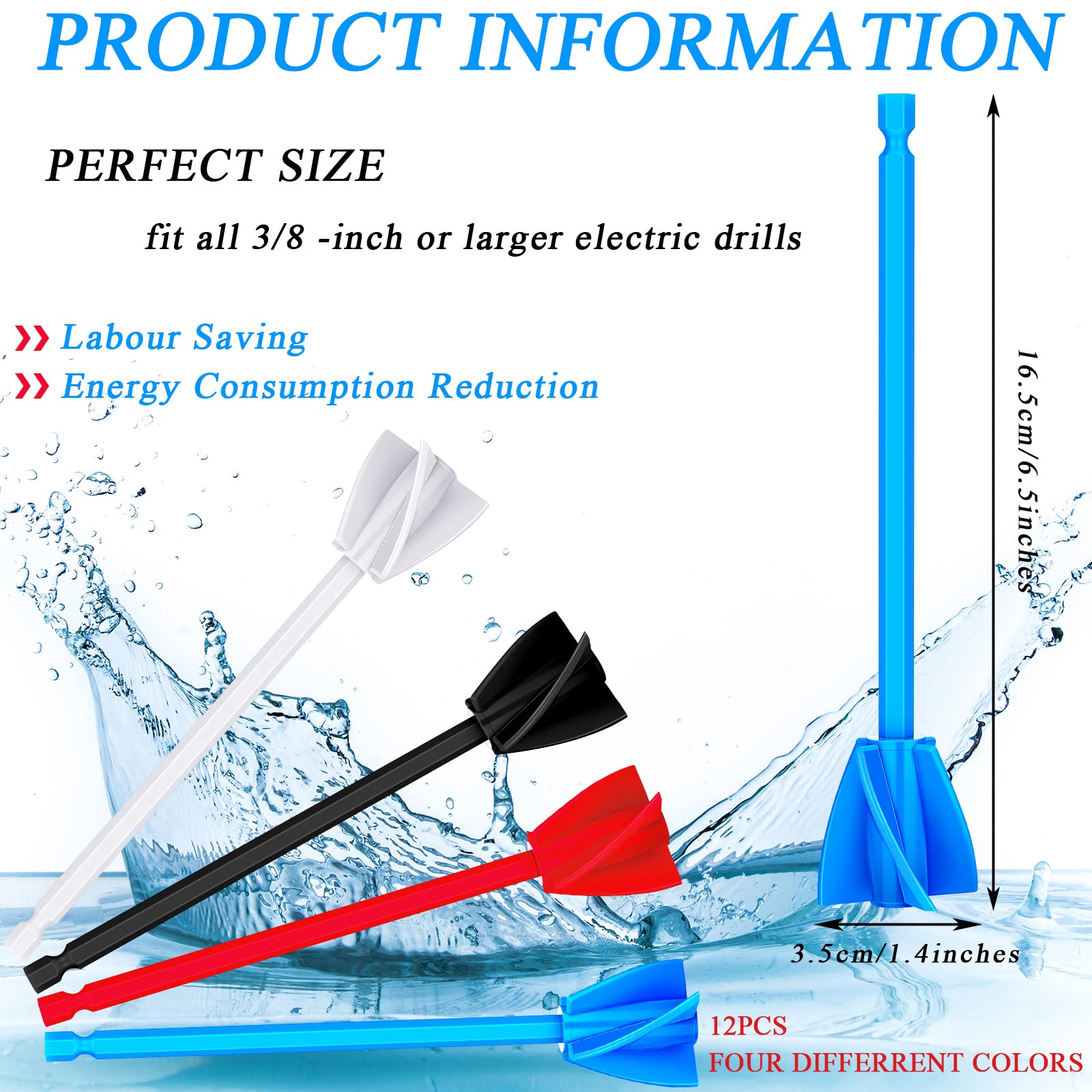 12 Pieces Epoxy Mixer Attachment for Drill Helix Paint Mixer Reusable Paint Stirrers Drill Attachment for Resin for Jewelry Resin Casting Molds (Red, Blue, Black, White)