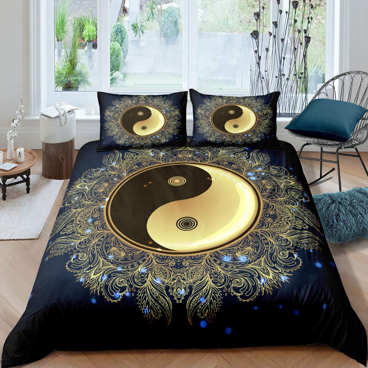 Yin Yang Bedding Set for Kids Boys Girls Teens Boho Trippy Psychedelic Art Gossip Comforter Cover Skin-Friendly Microfiber Bedclothes Decor 2Pcs Duvet Cover With 1 Pillowcase Single — image 1