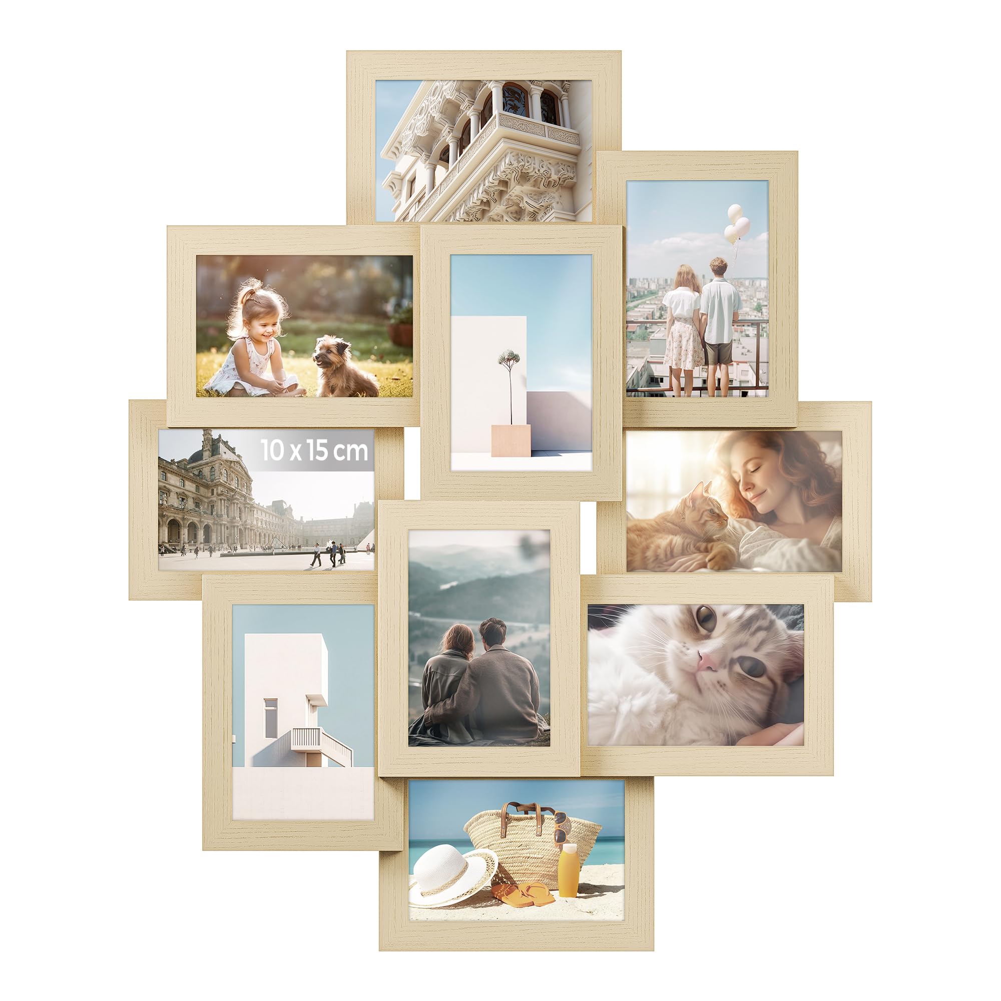 SONGMICS Collage Picture Frame, 10 Openings for 4x6 Photos, Multi-Photo Display for Wall Decor, Natural Beige RPF020N01 — image 1