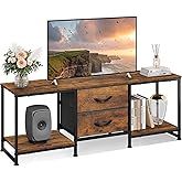 WLIVE TV Stand Dresser with 2 Drawers, Entertainment Center for 50" Inch TV with Open Storage Shelves, Industrial Media Console for Bedroom, Living Room, Rustic Brown