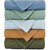 Muslin Receiving Blankets, Neutral Burp Cloths Swaddle Blanket for Newborn Boys and Girls, 5 Pack Breathable and Skin-Friendl