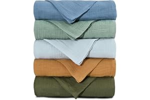 Muslin Receiving Blankets, Neutral Burp Cloths Swaddle Blanket for Newborn Boys and Girls, 5 Pack Breathable and Skin-Friendl