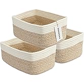 XUANGUO Small Woven Storage Baskets 12“X8”X5“ Decorative Rope Bins for Organizing Shelves, Closets, and Toys, Empty Gift Baskets, Cute Organizer Basket for Home and Office (white and brown regular)